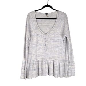 Free People White & Blue Ribbed Thermal Long Sleeve Flowy Henley Top Size Medium